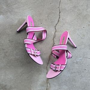 Vtg Y2k Steve Madden Video Vixen Ribbon Buckle Clueless Heels 7.5